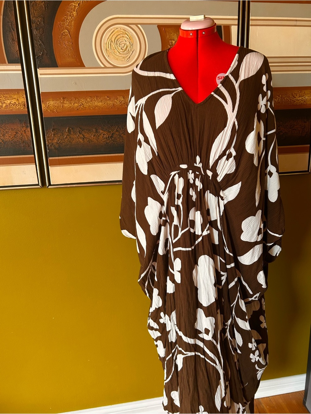 Free People Brown and White Floral Kaftan Maxi